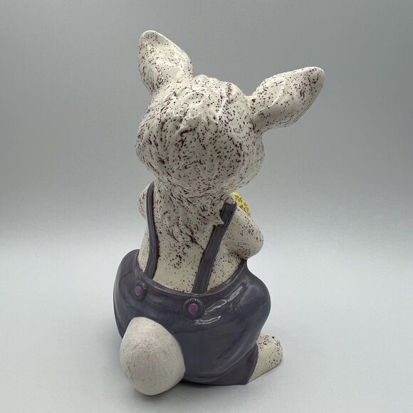 Vintage Ceramic Derpy Easter Rabbit Egg Spring Bunny Overalls 10" - Picture 4 of 5